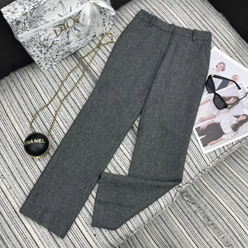 Close-up detail of Dior Women Pants Gray Virgin Wool Tweed fabric texture