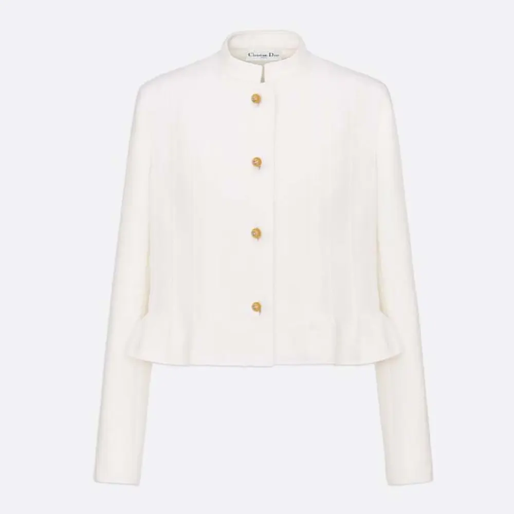 Front view of Dior Women Peplum Jacket Ecru Virgin Wool and Cotton Bouclé Blend