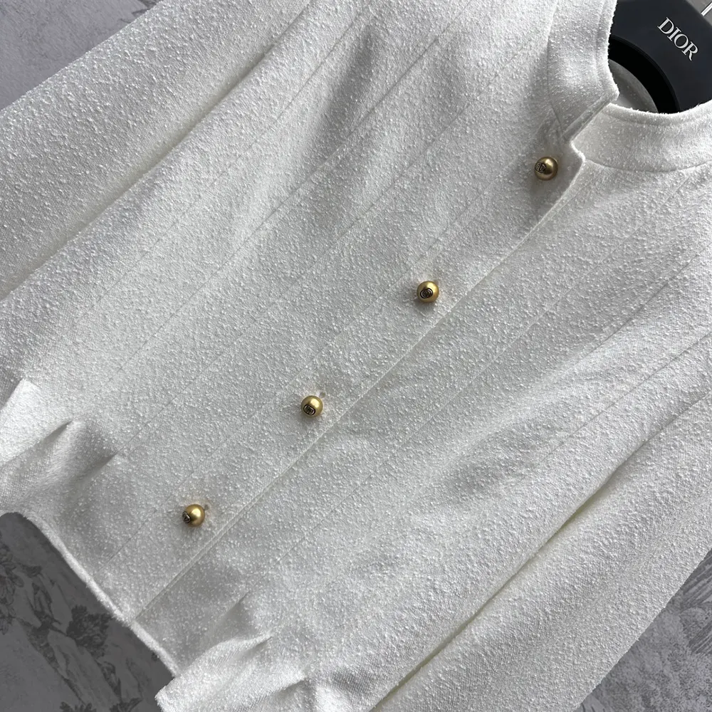 Dior Women Peplum Jacket Ecru Virgin Wool and Cotton Bouclé Blend - image 6