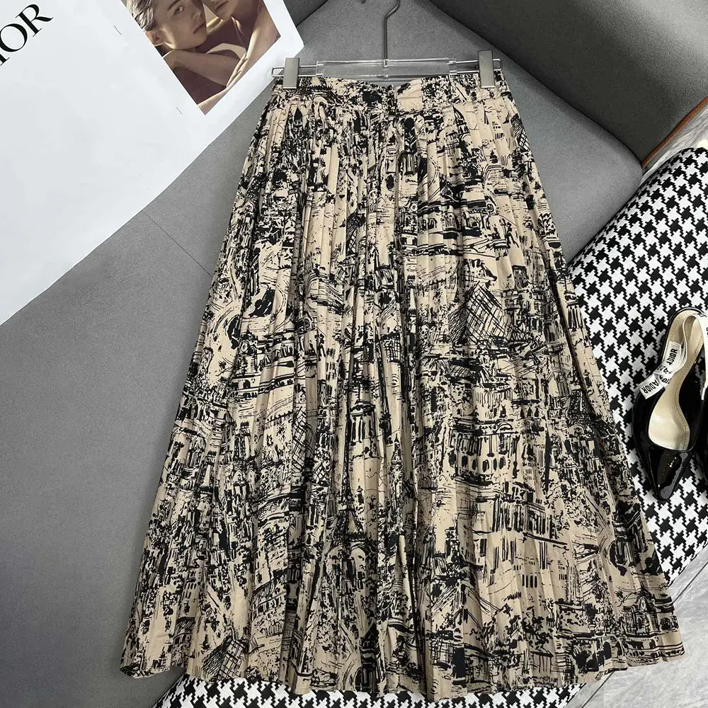 Side angle showing silhouette of Dior Women Pleated Mid-Length Skirt
