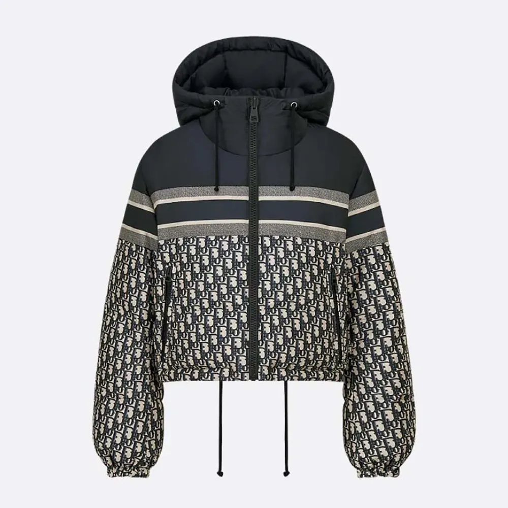 Front view of Dior Men Reversible Cropped Puffer Jacket in blue