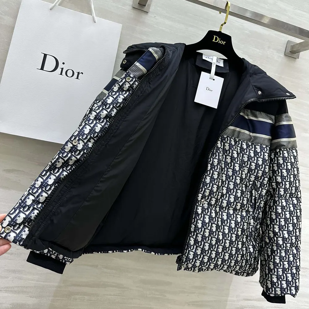 Dior Men Reversible Cropped Puffer Jacket Blue and Ecru Dior Oblique Quilted Technical Taffeta - image 4