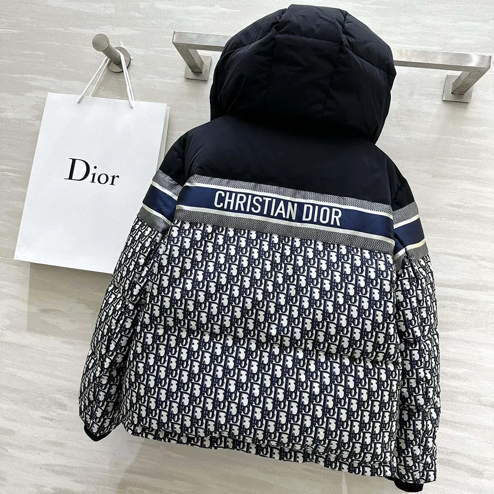 Back view showing ecru side of Dior Men Reversible Cropped Puffer Jacket