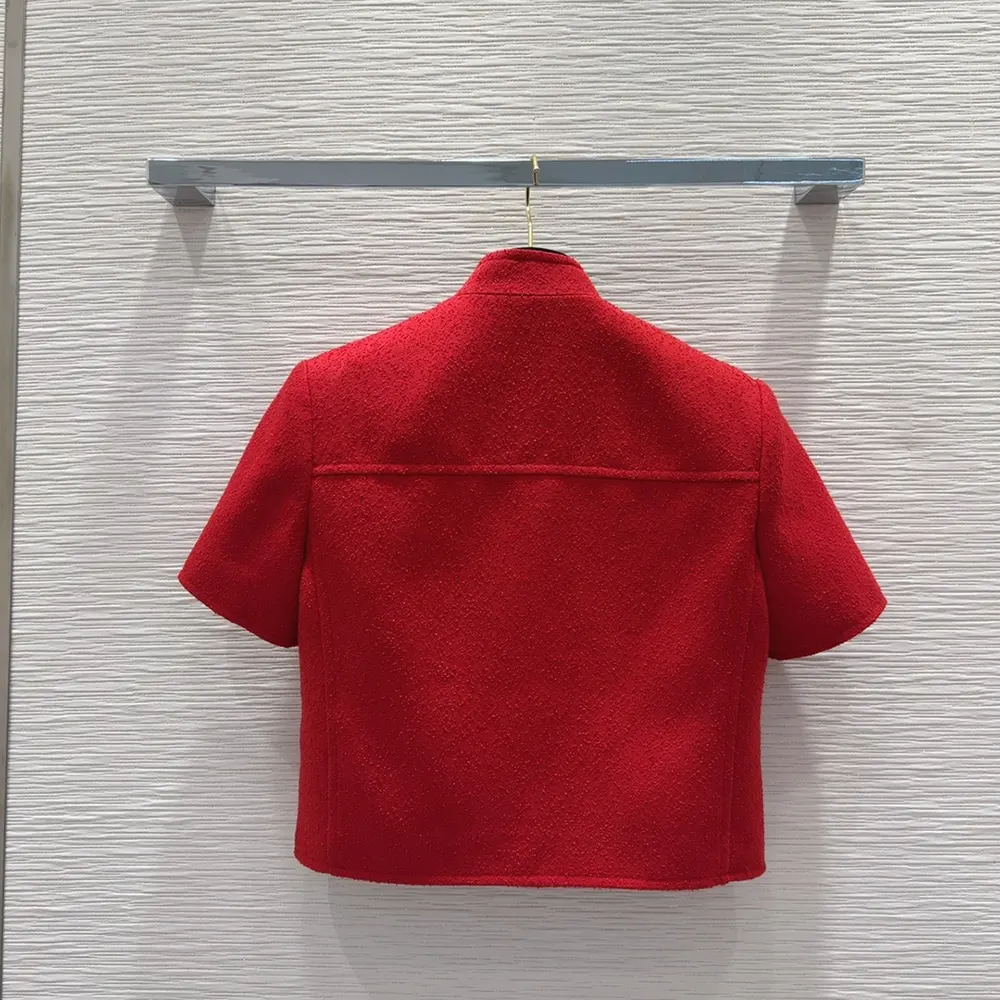 Dior Women Short-Sleeved Jacket Red Virgin Wool and Cotton Bouclé Blend - image 4