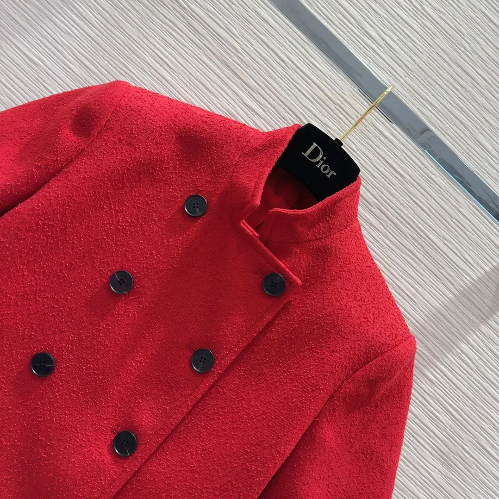 Dior Women Short-Sleeved Jacket Red Virgin Wool and Cotton Bouclé Blend - image 5