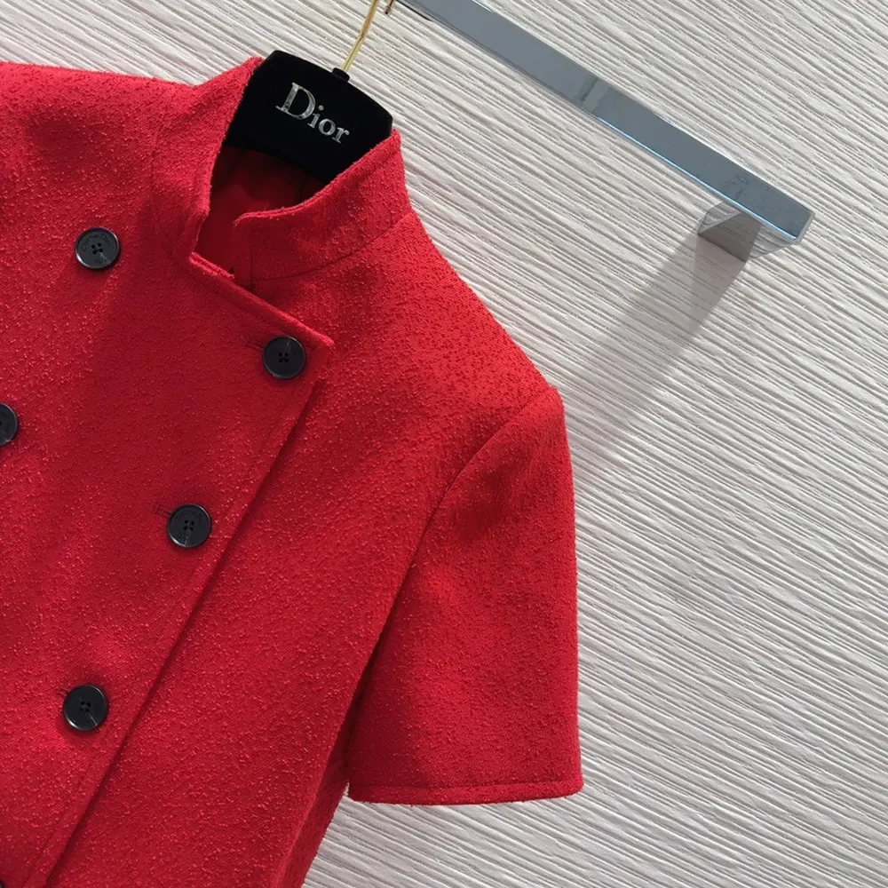 Dior Women Short-Sleeved Jacket Red Virgin Wool and Cotton Bouclé Blend - image 6