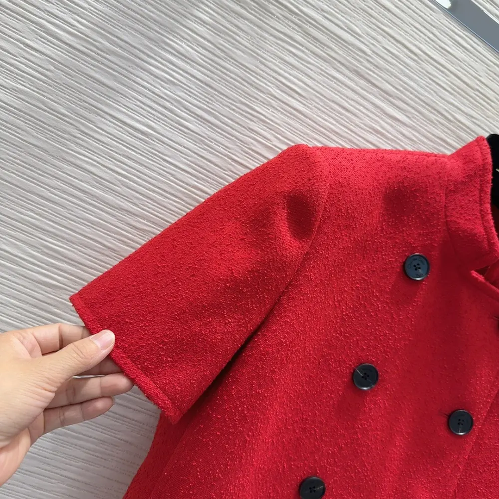 Dior Women Short-Sleeved Jacket Red Virgin Wool and Cotton Bouclé Blend - image 7