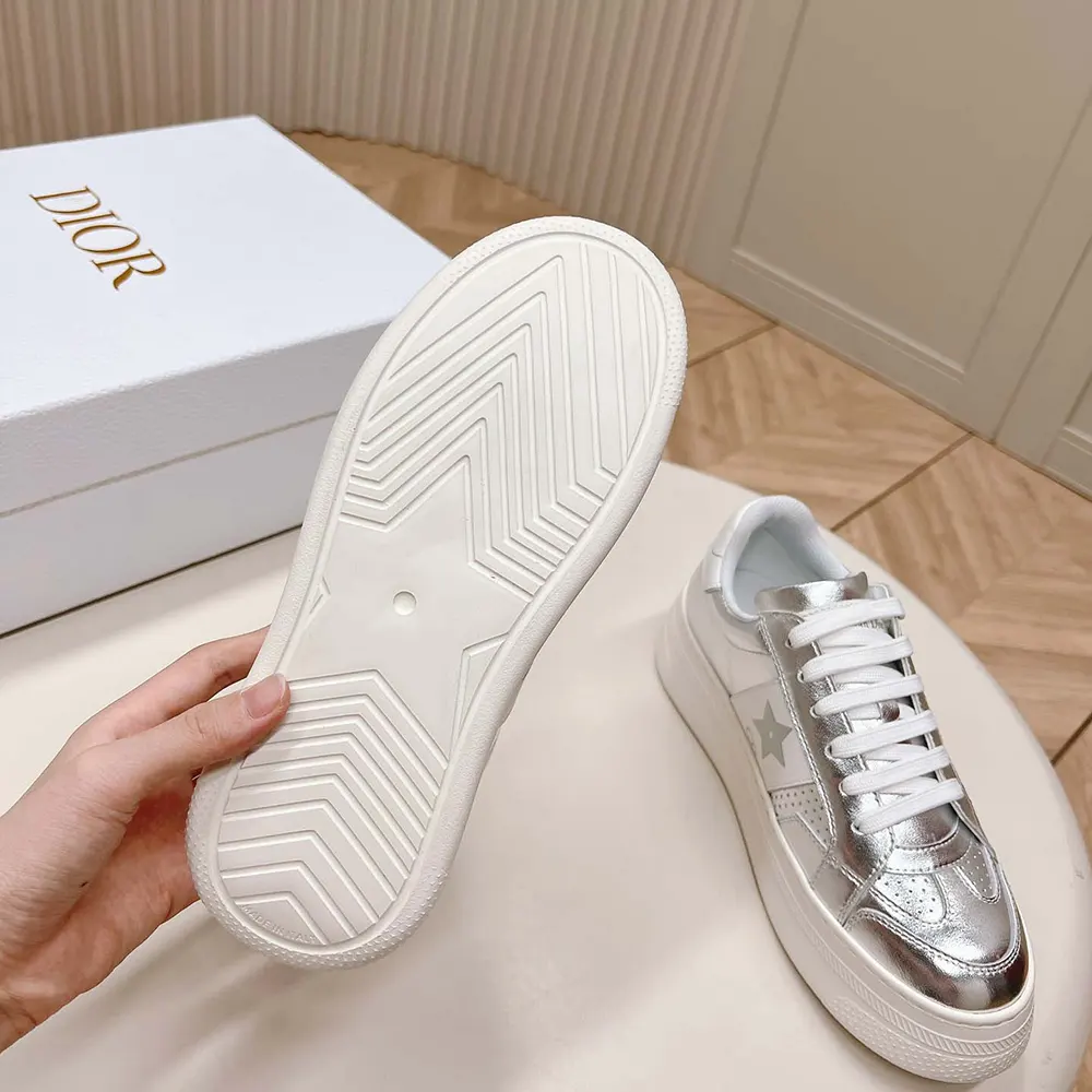 Dior Women Star Platform Sneaker Silver-Tone Crinkled-Effect Lambskin and White Calfskin - image 10