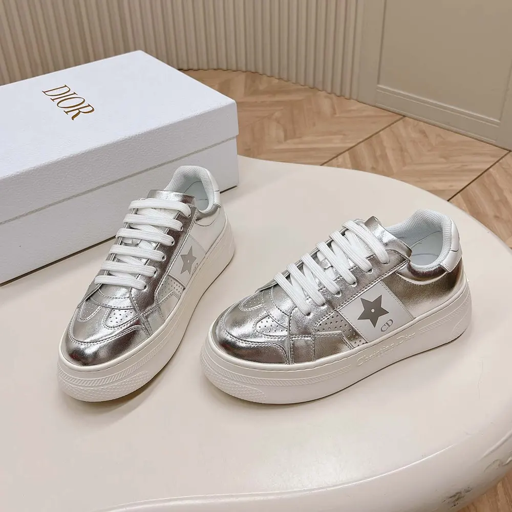 Dior Women Star Platform Sneaker Silver-Tone Crinkled-Effect Lambskin and White Calfskin - image 4