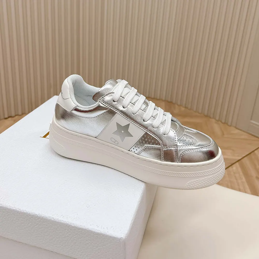 Dior Women Star Platform Sneaker Silver-Tone Crinkled-Effect Lambskin and White Calfskin - image 6