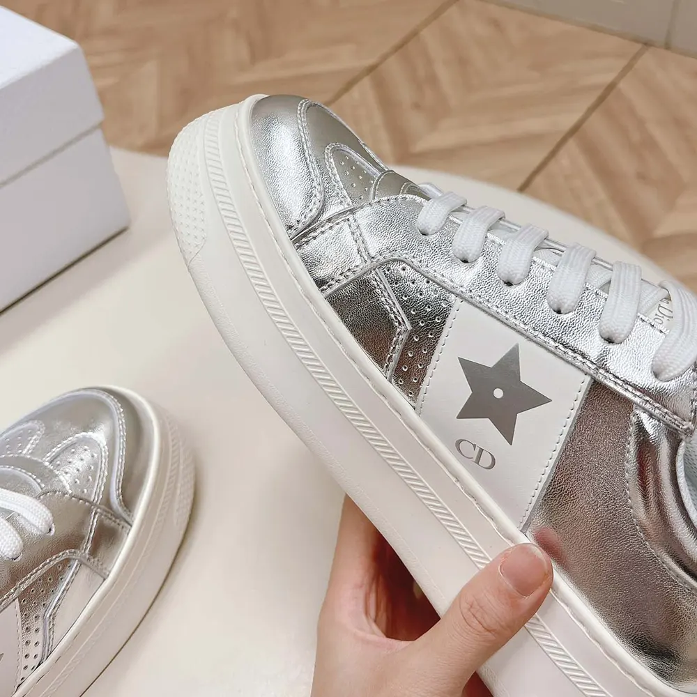 Dior Women Star Platform Sneaker Silver-Tone Crinkled-Effect Lambskin and White Calfskin - image 9