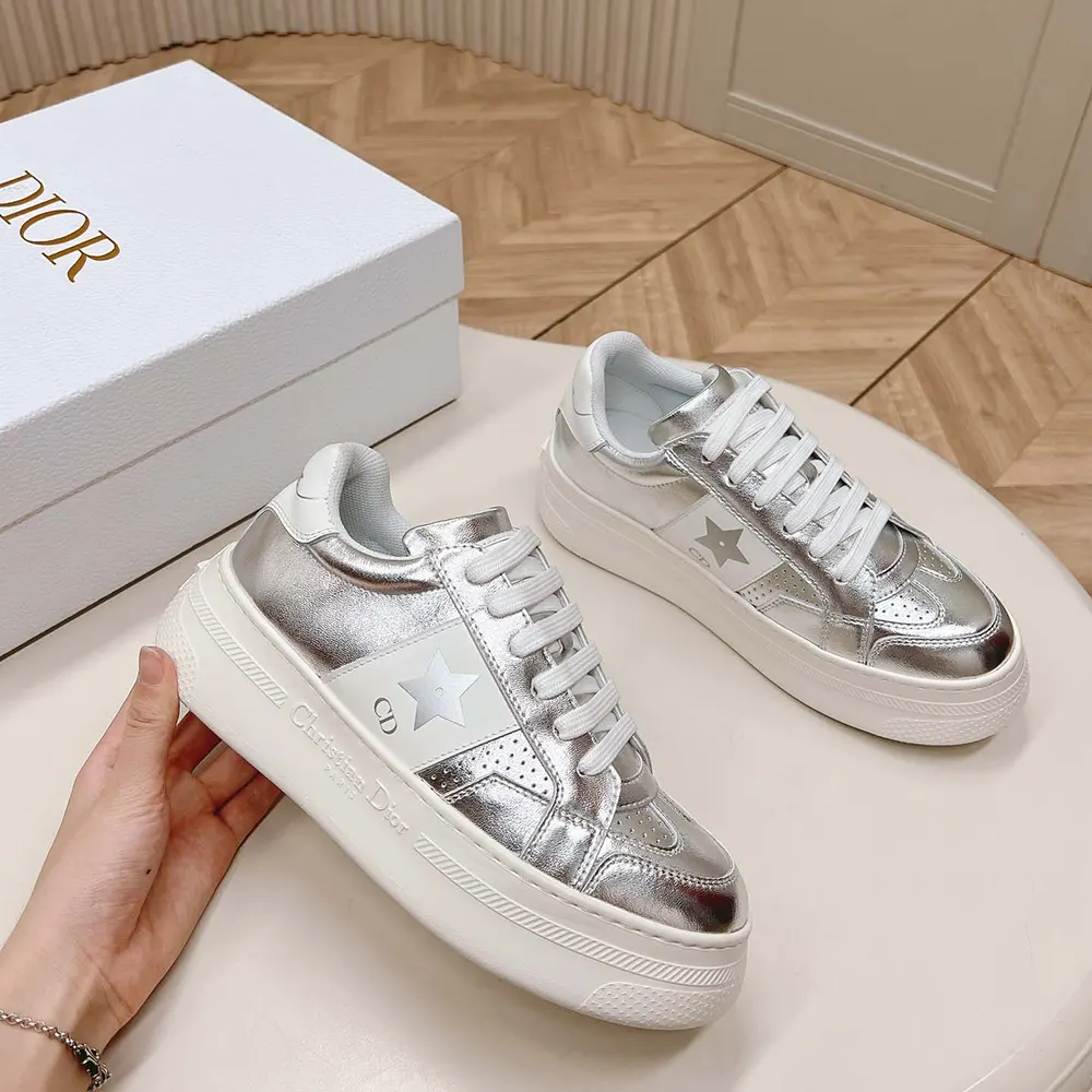 Dior Women Star Platform Sneaker Silver-Tone Crinkled-Effect Lambskin and White Calfskin - image 5