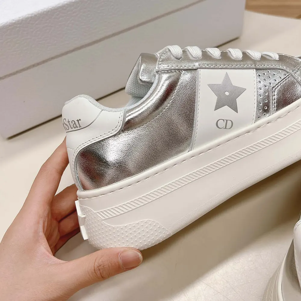 Dior Women Star Platform Sneaker Silver-Tone Crinkled-Effect Lambskin and White Calfskin - image 8