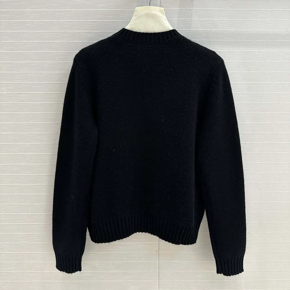 Side angle showing relaxed fit of Dior Women Sweater Black Cashmere and Silk Knit