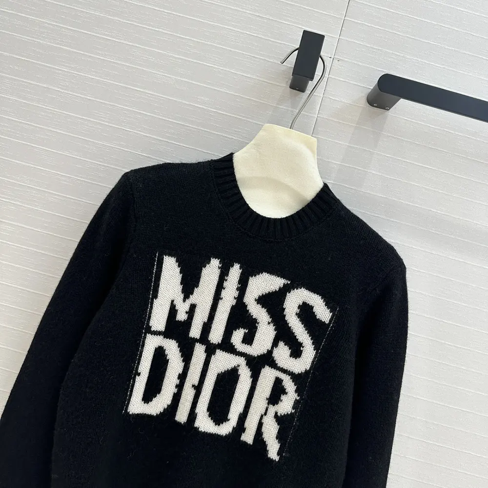 Dior Women Sweater Black Cashmere and Silk Knit with White Miss Dior Graffiti Motif - image 4