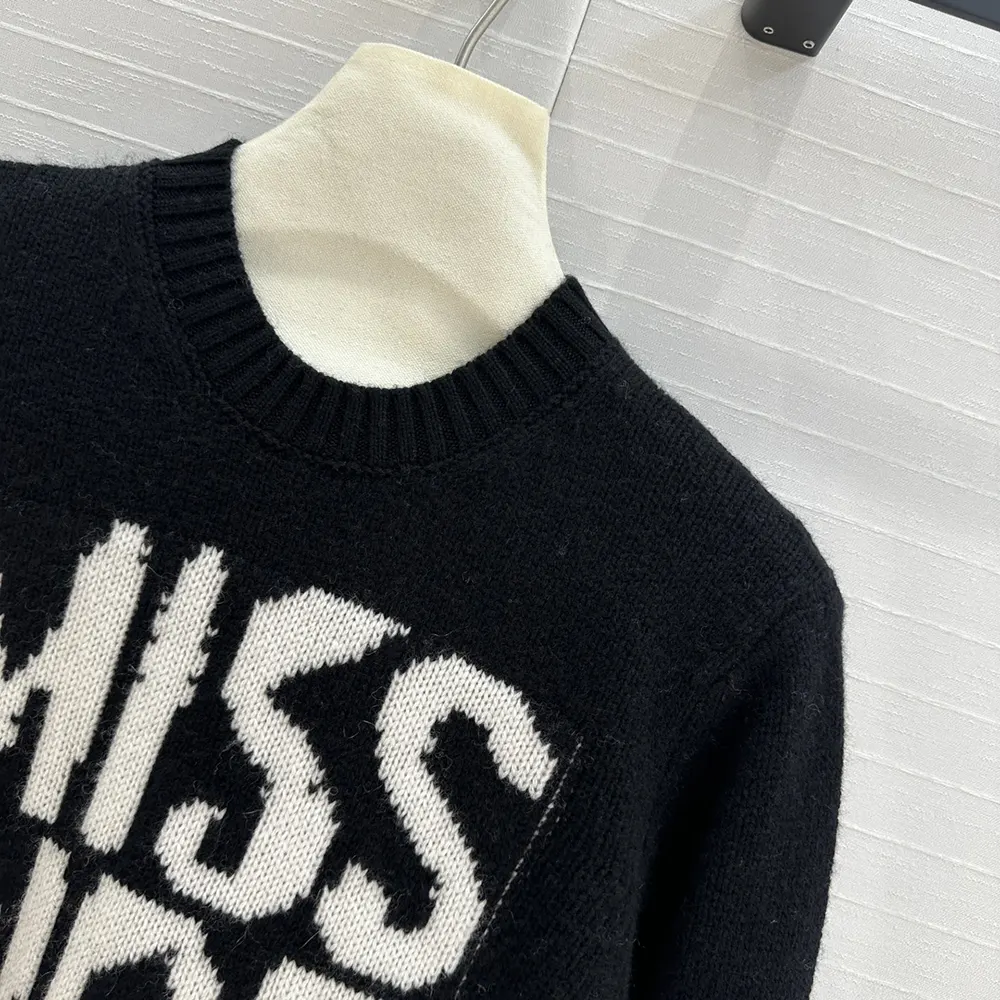 Dior Women Sweater Black Cashmere and Silk Knit with White Miss Dior Graffiti Motif - image 5