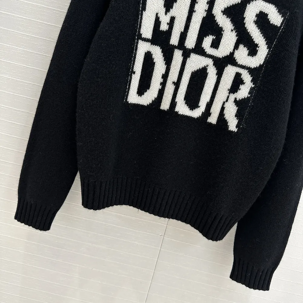 Dior Women Sweater Black Cashmere and Silk Knit with White Miss Dior Graffiti Motif - image 7