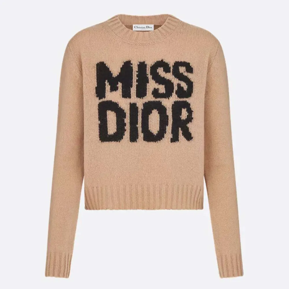 Front view of Dior Women Sweater Pale Pink Cashmere and Silk Knit with black graffiti