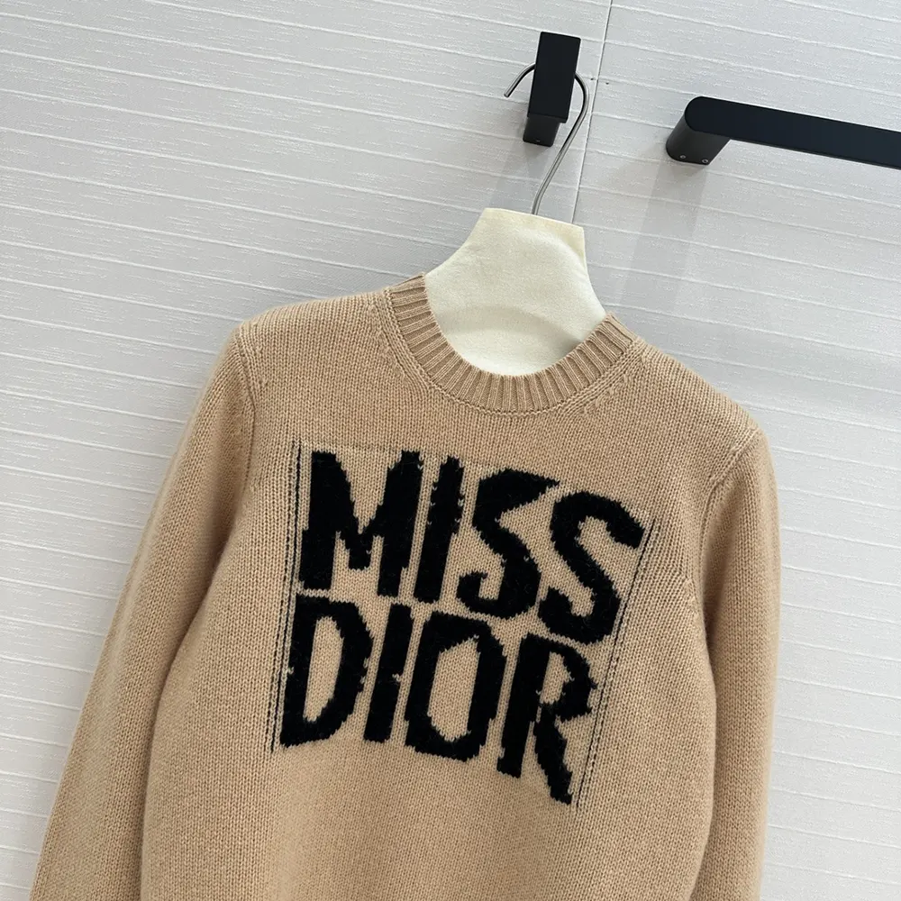Dior Women Sweater Pale Pink Cashmere and Silk Knit with Black Miss Dior Graffiti Motif - image 4