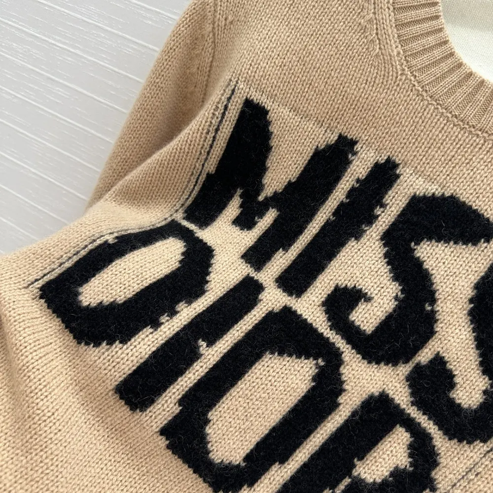 Dior Women Sweater Pale Pink Cashmere and Silk Knit with Black Miss Dior Graffiti Motif - image 8