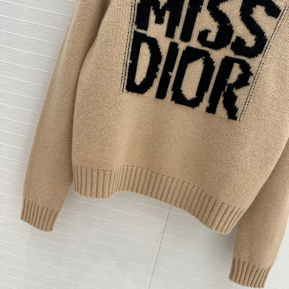 Dior Women Sweater Pale Pink Cashmere and Silk Knit with Black Miss Dior Graffiti Motif - image 7