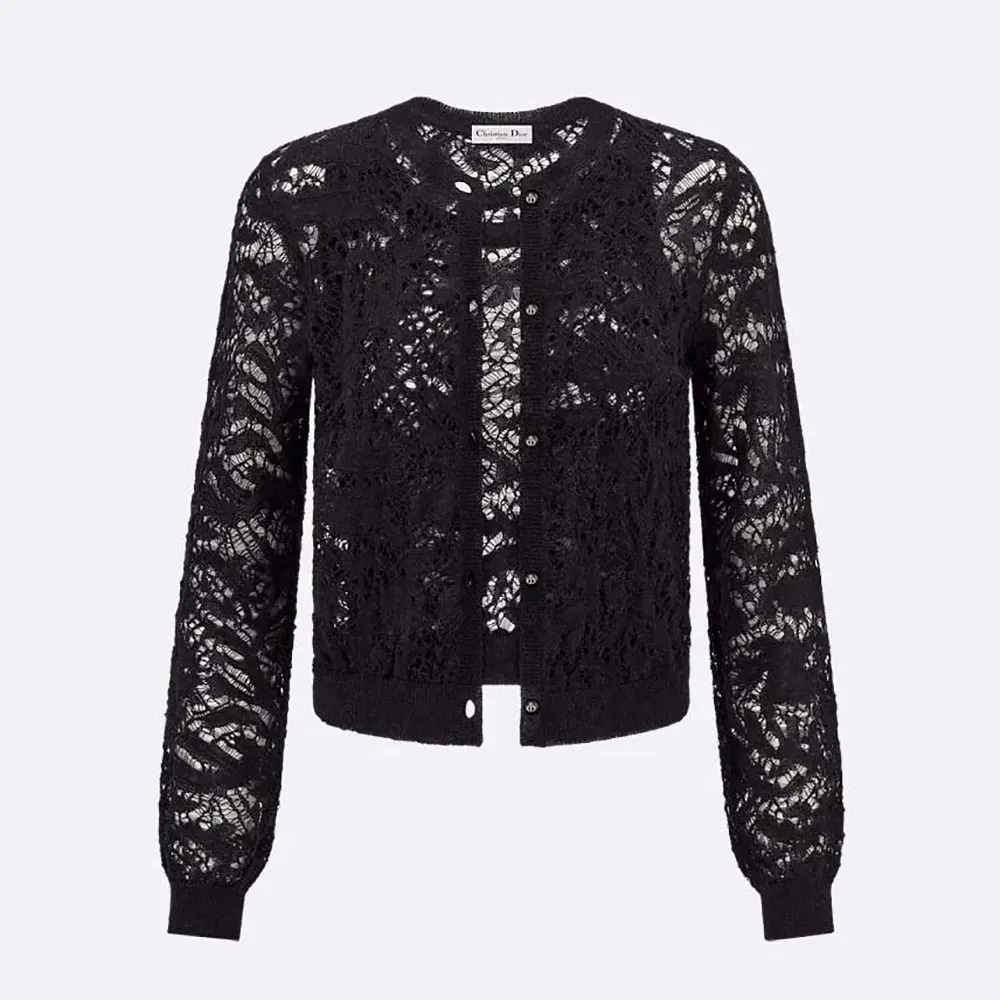 Front view of Dior Women Twinset Black Mohair and Wool Blend Lace