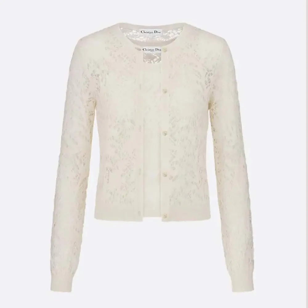Front view of Dior Women Twinset Ecru Mohair and Alpaca Blend Lace