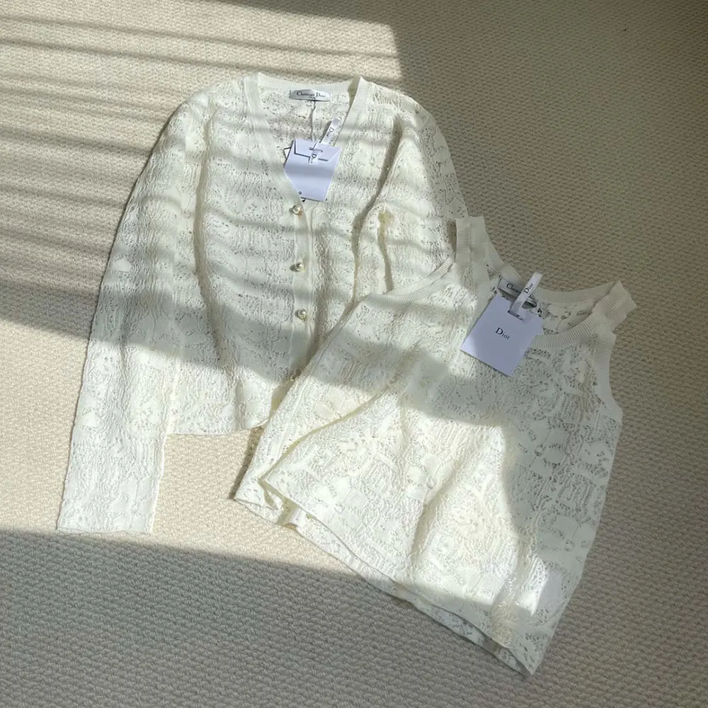 Dior Women Twinset Ecru Mohair and Alpaca Blend Lace - image 6