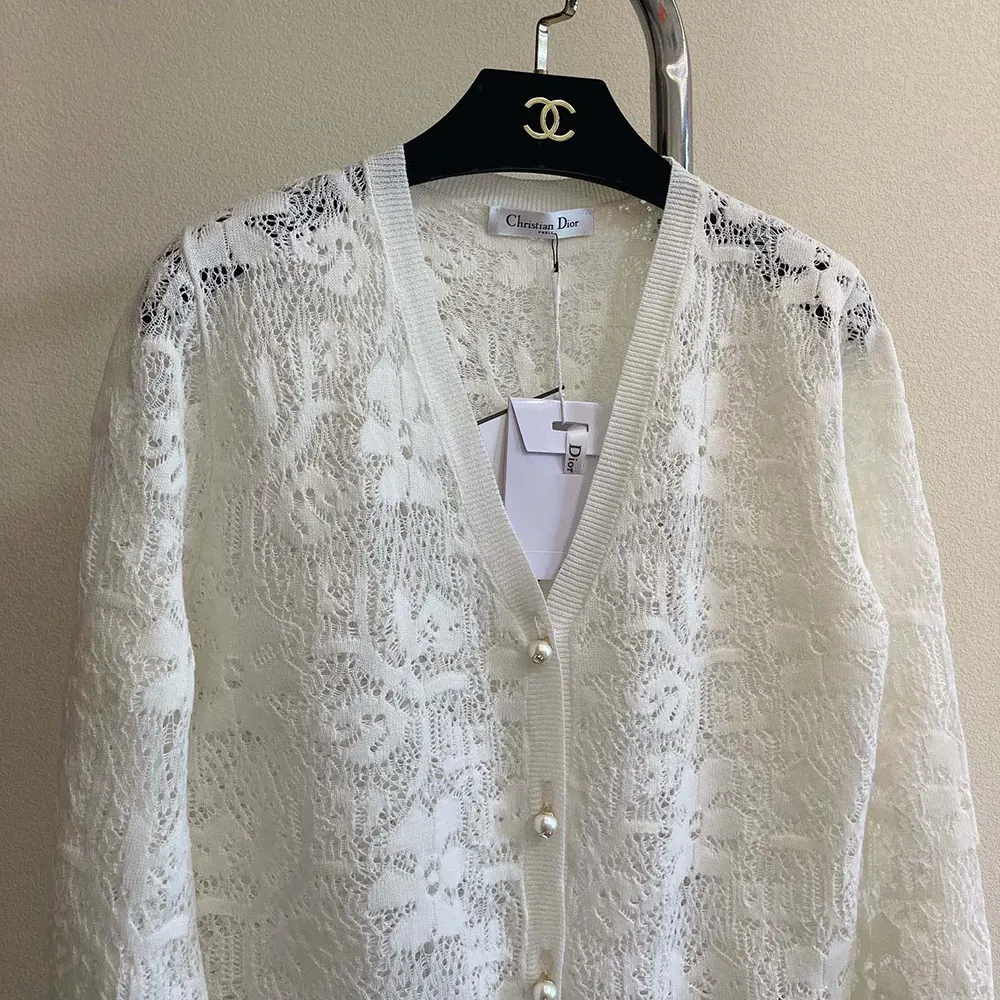 Dior Women Twinset Ecru Mohair and Alpaca Blend Lace - image 7
