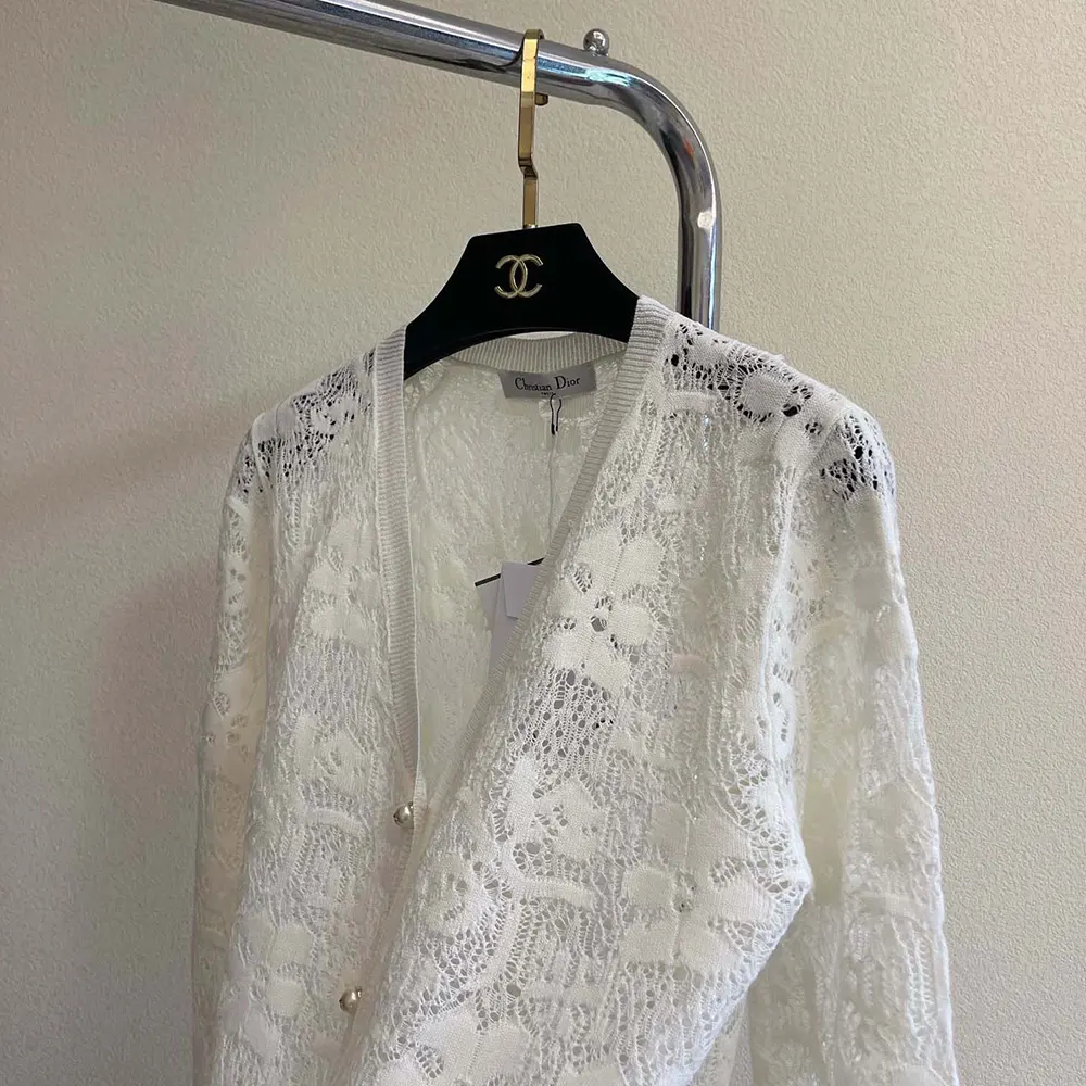 Dior Women Twinset Ecru Mohair and Alpaca Blend Lace - image 8