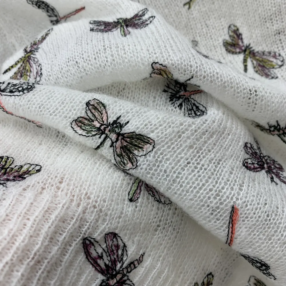 Dior Women Twinset White Mohair and Alpaca Blend Knit with Multicolor Dragonfly Motif - image 6