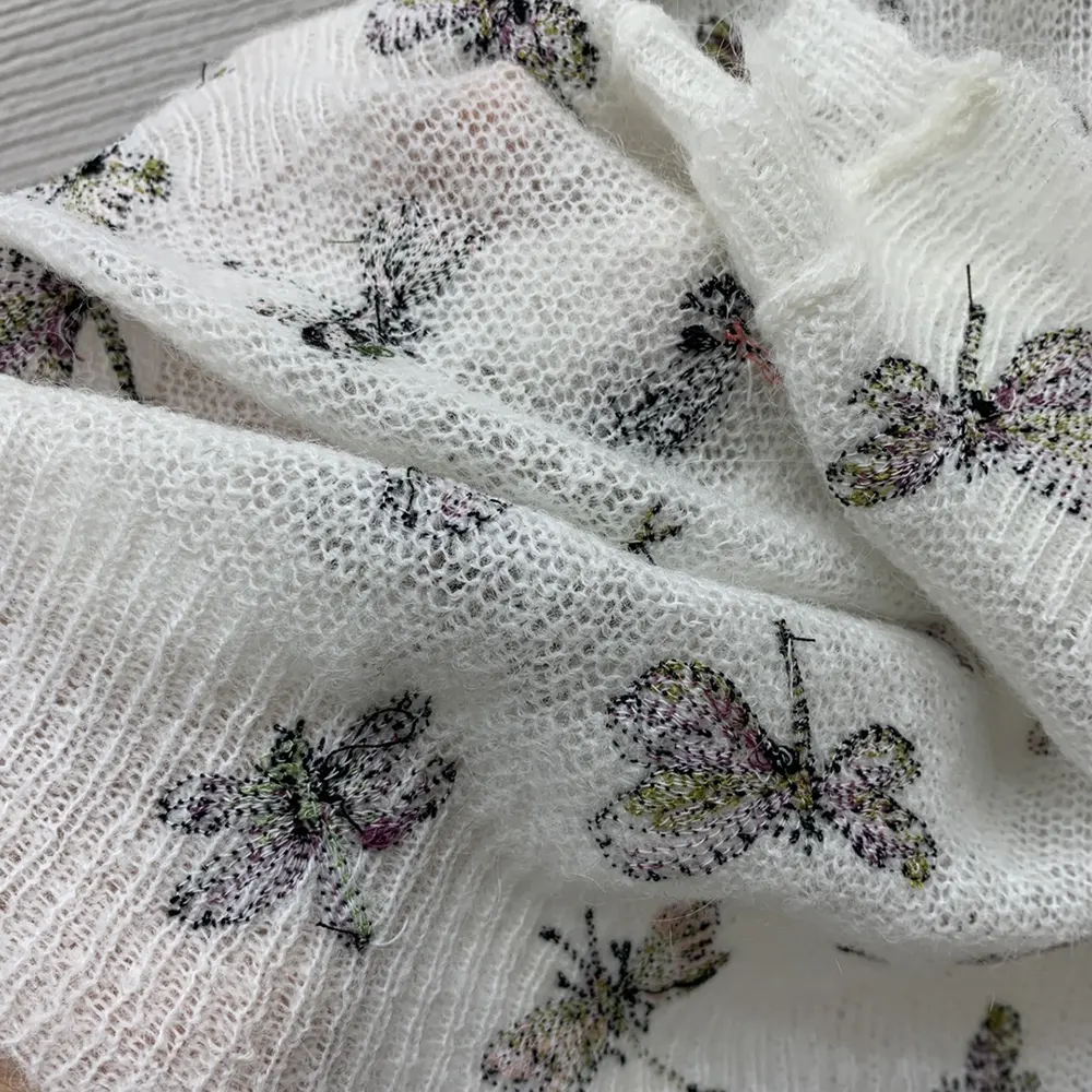 Dior Women Twinset White Mohair and Alpaca Blend Knit with Multicolor Dragonfly Motif - image 7