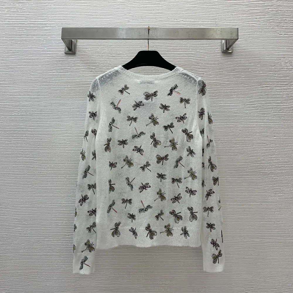 Side angle showing silhouette of Dior Women Twinset White Mohair and Alpaca Blend Knit