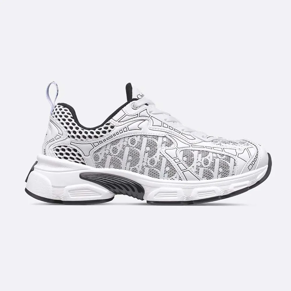 Side view of Dior Women Vibe Sneaker White Mesh Printed with Dior Oblique Motif