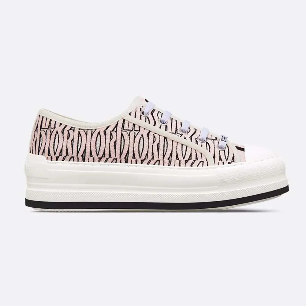 Side view of Dior Women Walk’n’Dior Platform Sneaker Embroidered Cotton-Pink