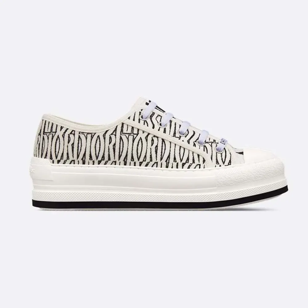 Side profile of Dior Women Walk’n’Dior Platform Sneaker Embroidered Cotton-White/Black