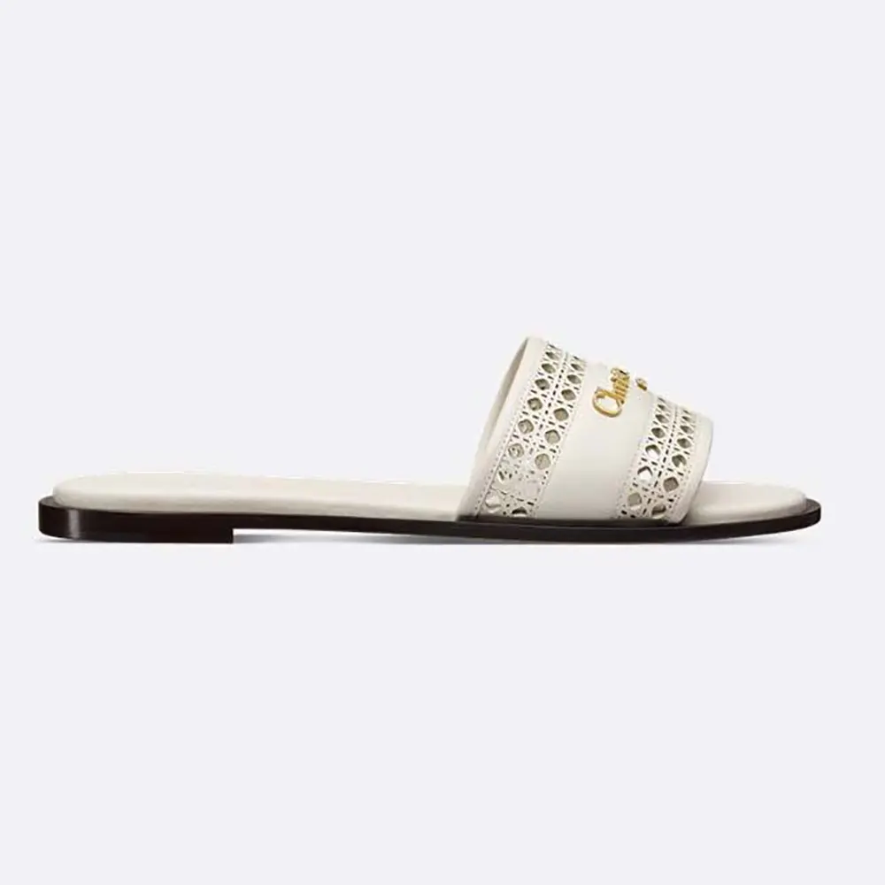 Side view of Dior Women White Calfskin with Openwork Microcannage Motif sandal
