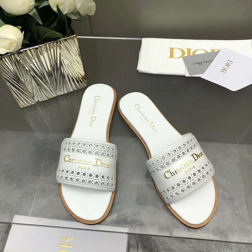 Top view showcasing silhouette of Dior Women White Calfskin with Openwork Microcannage Motif