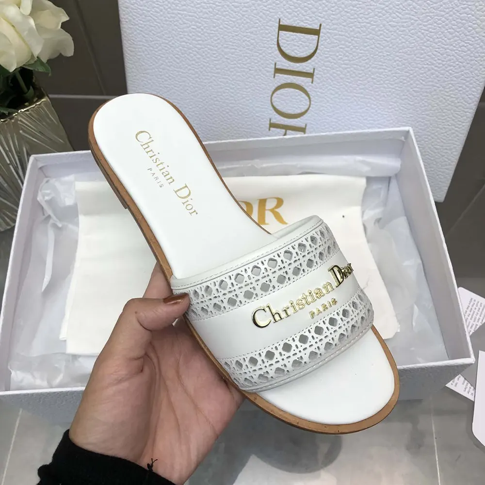 Dior Women White Calfskin with Openwork Microcannage Motif - image 8