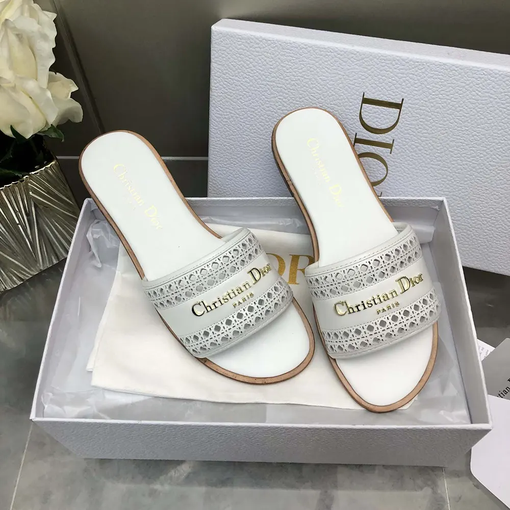 Dior Women White Calfskin with Openwork Microcannage Motif - image 7