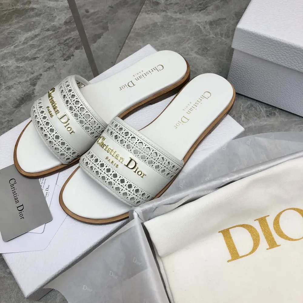 Dior Women White Calfskin with Openwork Microcannage Motif - image 6