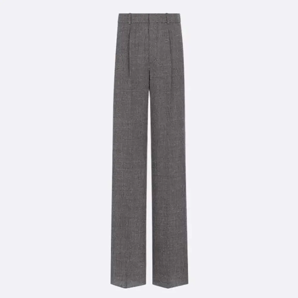 Front view of Dior Women Wide-Leg Pants Gray End-on-End Virgin Wool