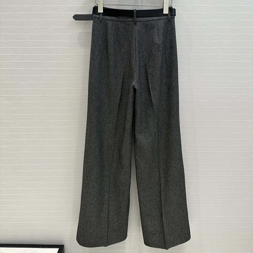 Side profile showing silhouette of Dior Women Wide-Leg Pants Gray Virgin Wool