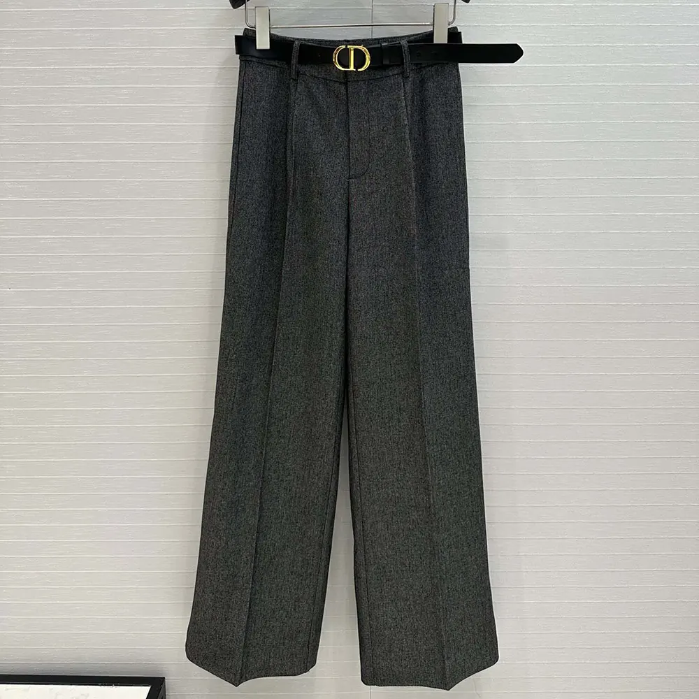 Close-up detail of button and stitching on Dior Women Wide-Leg Pants