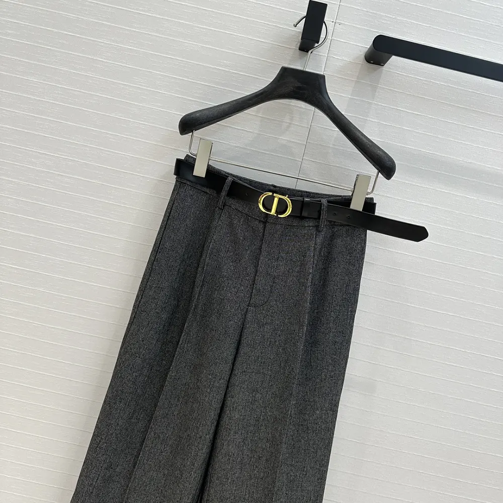 Dior Women Wide-Leg Pants Gray End-on-End Virgin Wool - image 4