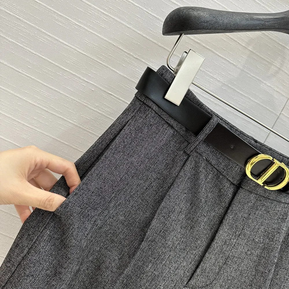 Dior Women Wide-Leg Pants Gray End-on-End Virgin Wool - image 6