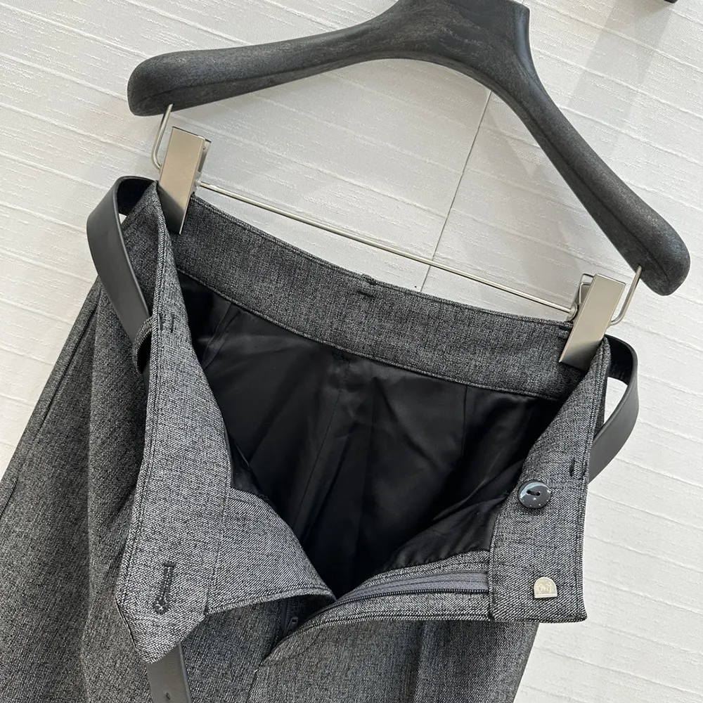 Dior Women Wide-Leg Pants Gray End-on-End Virgin Wool - image 7