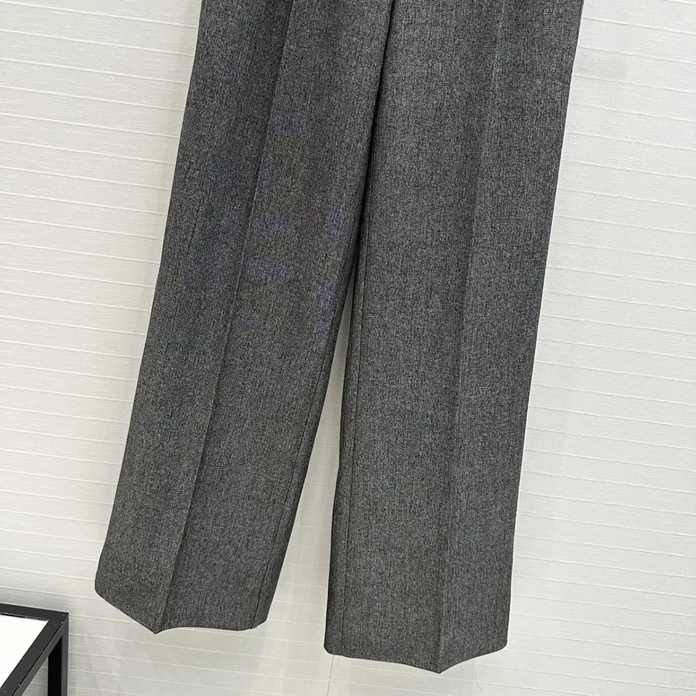 Dior Women Wide-Leg Pants Gray End-on-End Virgin Wool - image 9