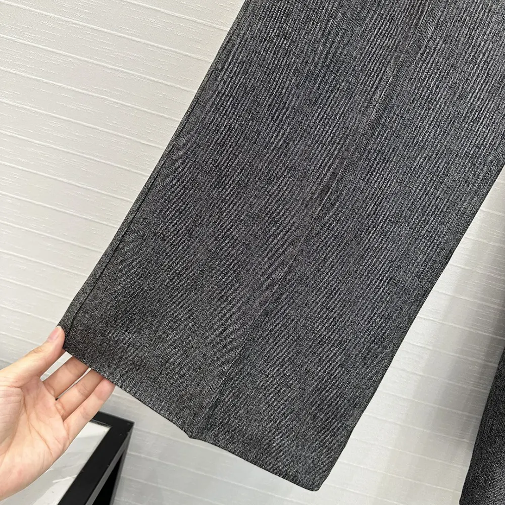 Dior Women Wide-Leg Pants Gray End-on-End Virgin Wool - image 8
