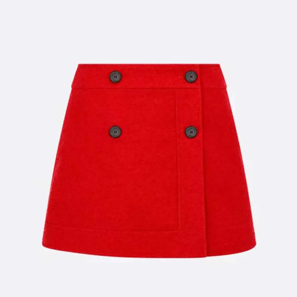 Front view of Dior Women Wrap Miniskirt Red Virgin Wool and Cotton Bouclé Blend